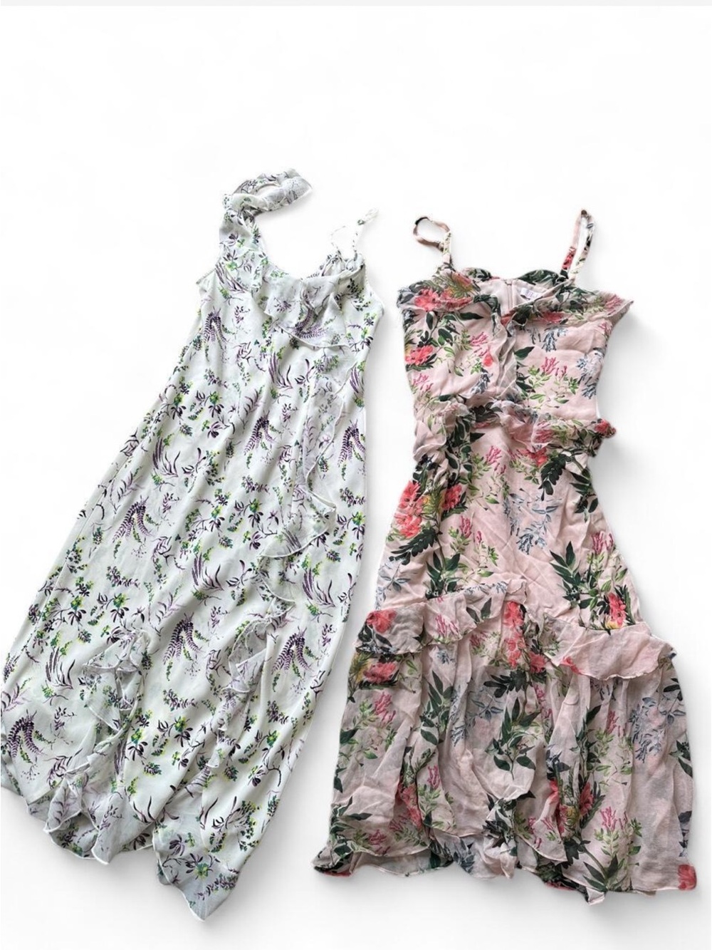 2 Floral Ruffle silky flowy Midi Dresses bundle